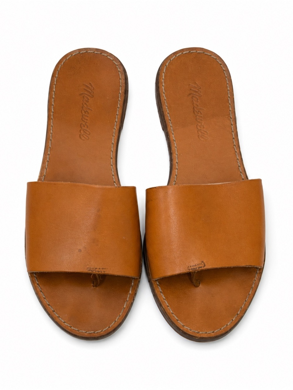 Madewell Cognac Brown Leather Slide Sandals